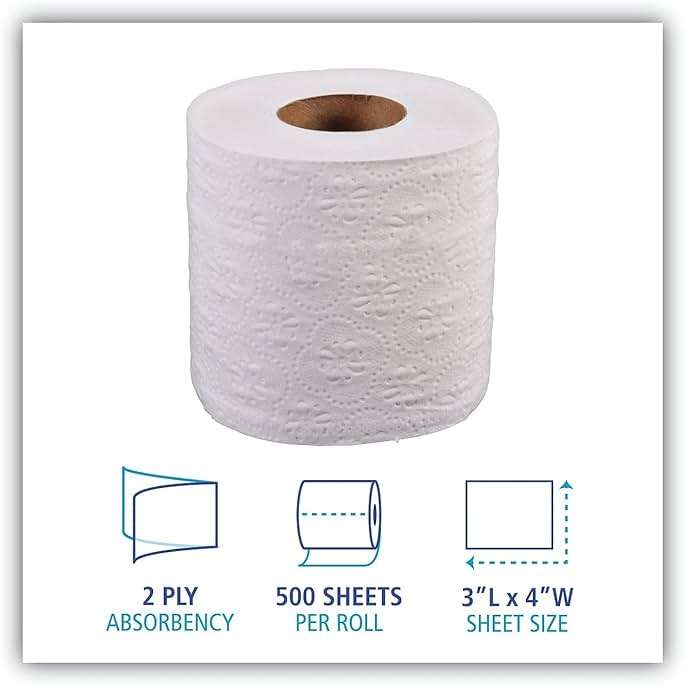 Boardwalk 6145 Bathroom Tissue, Standard, 2-Ply, White, 4 X 3 Sheet, 500 Sheets/roll, 96/Carton, 1 Count (Pack of 1) - Image 3