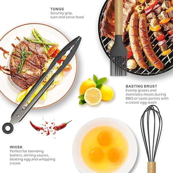 oannao Silicone Cooking Utensils Kitchen Utensil Set - 446°F Heat Resistant Silicone Kitchen Utensils Set, Spatula,Turner Tongs, Spoon, Whisk,Kitchen Gadgets for Nonstick Cookware, BPA Free (Gray) - Image 5
