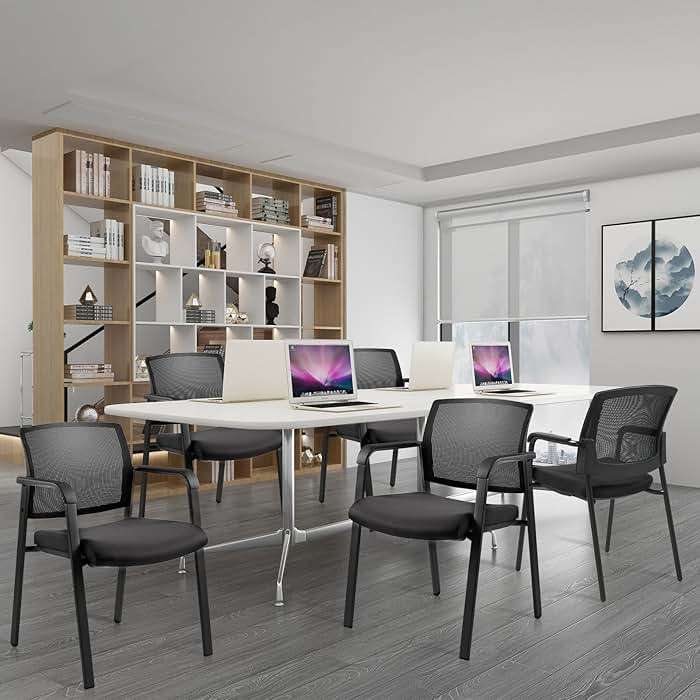 CLATINA Mesh Back Stacking Arm Chairs with Upholstered Fabric Seat and Ergonomic Lumber Support for Office School Church Guest Reception Black 4 Pack Set New Version - Image 2