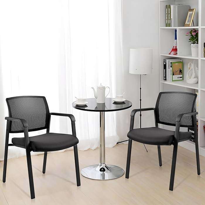 CLATINA Mesh Back Stacking Arm Chairs with Upholstered Fabric Seat and Ergonomic Lumber Support for Office School Church Guest Reception Black 4 Pack Set New Version - Image 8