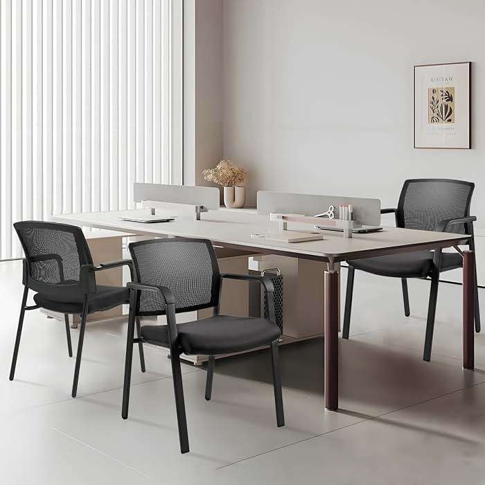 CLATINA Mesh Back Stacking Arm Chairs with Upholstered Fabric Seat and Ergonomic Lumber Support for Office School Church Guest Reception Black 4 Pack Set New Version - Image 9