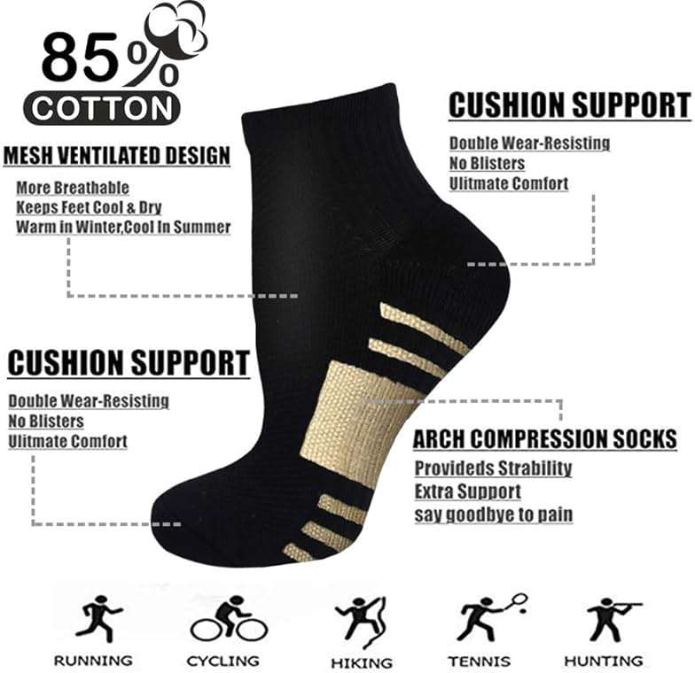 Iseasoo Copper Ankle Compression Socks - Low Cut Arch Support Socks for Men & Women, Running, Nurses, Plantar Fasciitis Socks - Image 4