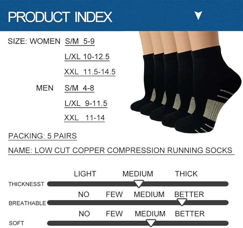 Iseasoo Copper Ankle Compression Socks - Low Cut Arch Support Socks for Men & Women, Running, Nurses, Plantar Fasciitis Socks - Image 6