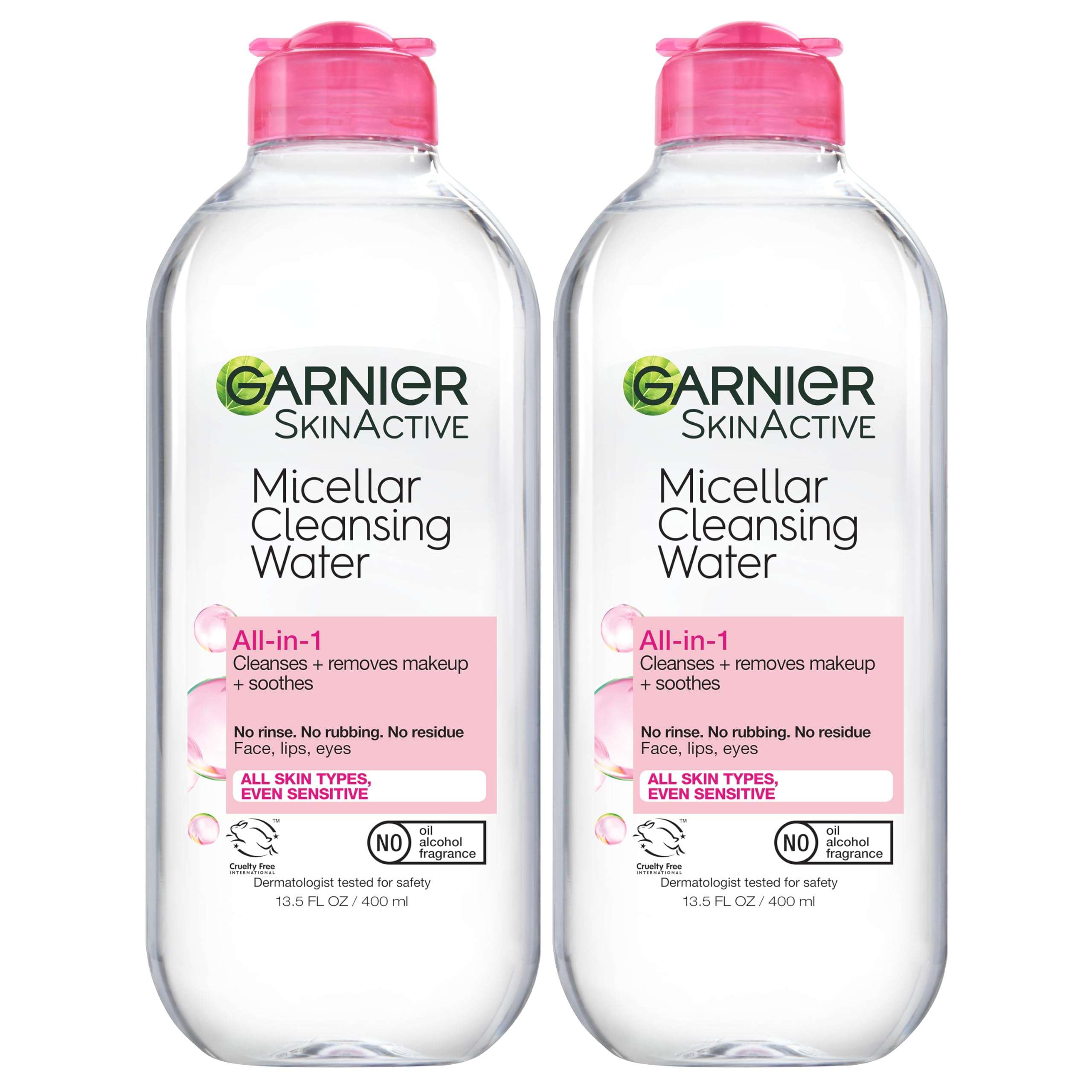 Garnier Micellar Water, Hydrating Facial Cleanser & Makeup Remover, Suitable for Sensitive Skin, Vegan, Cruelty Free, 13.5 Fl Oz (400mL), 2 Count - Image 1