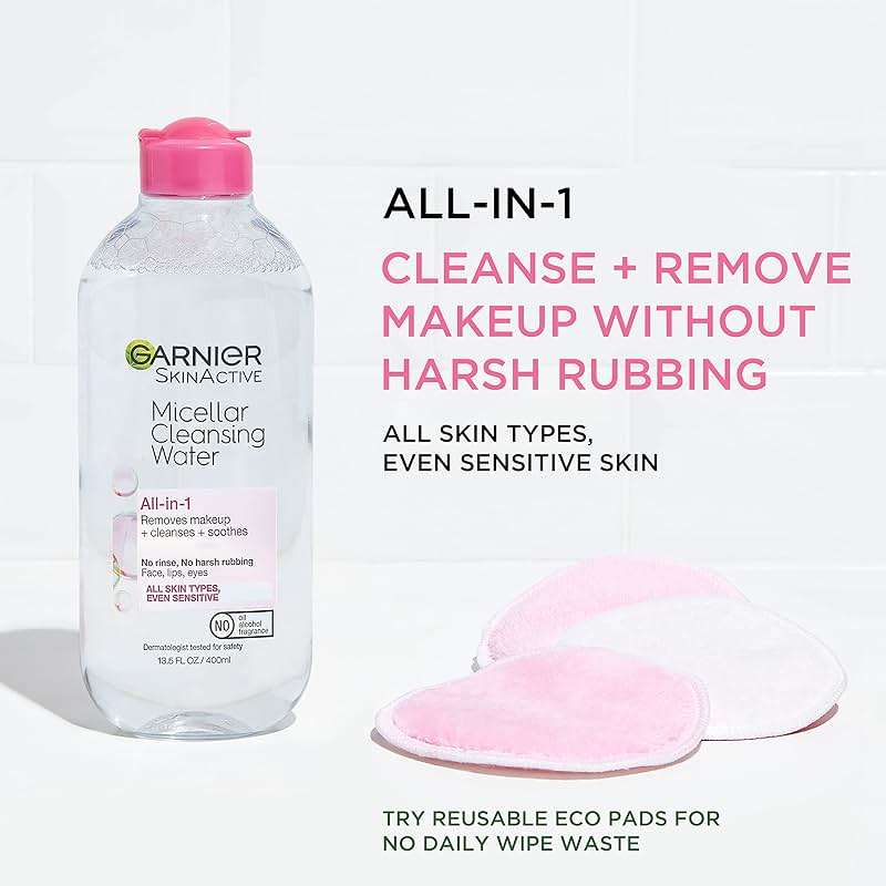 Garnier Micellar Water, Hydrating Facial Cleanser & Makeup Remover, Suitable for Sensitive Skin, Vegan, Cruelty Free, 13.5 Fl Oz (400mL), 2 Count - Image 2