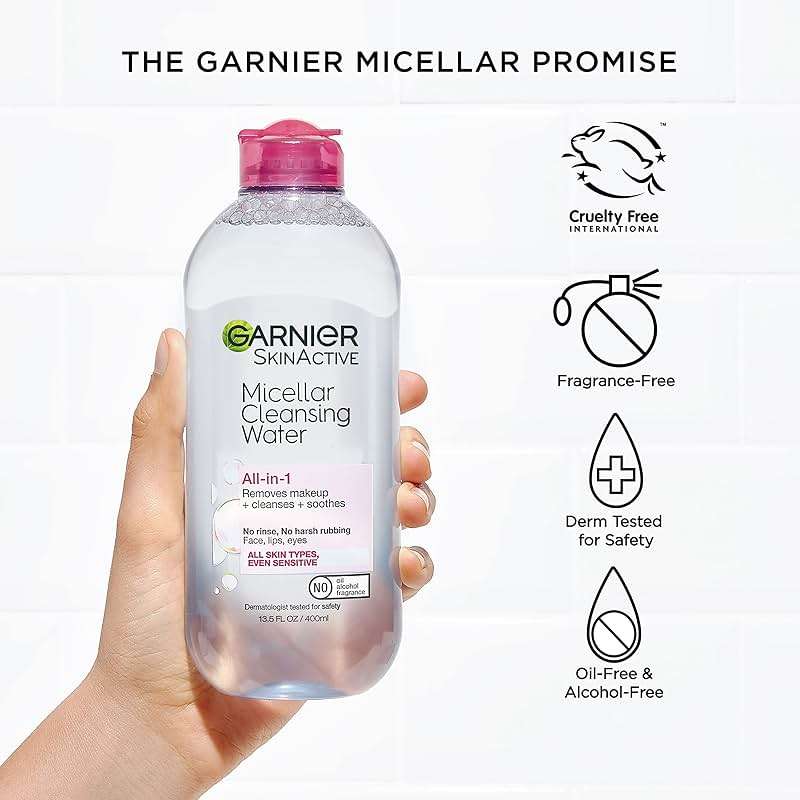 Garnier Micellar Water, Hydrating Facial Cleanser & Makeup Remover, Suitable for Sensitive Skin, Vegan, Cruelty Free, 13.5 Fl Oz (400mL), 2 Count - Image 6