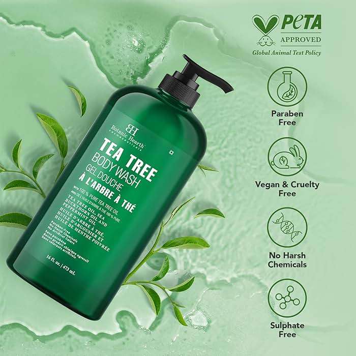 Botanic Hearth Tea Tree Body Wash -16 fl oz- All-Natural & Odor-Control Shower Gel for Acne, Athlete’s Foot, Ringworm, Jock Itch & Healthy Skin, Sulfate & Paraben Free, for Men & Women - Image 4