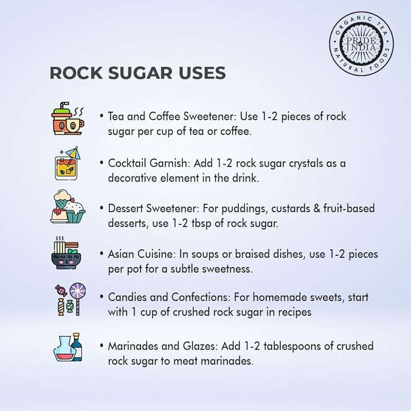 Pride of India Rock Sugar Crystals 3.1 oz (88 gm) | Natural Mishri Coarse Sugar Candy for Tea, Coffee, Milk & Desserts | Sugar Cubes Alternative - Image 4