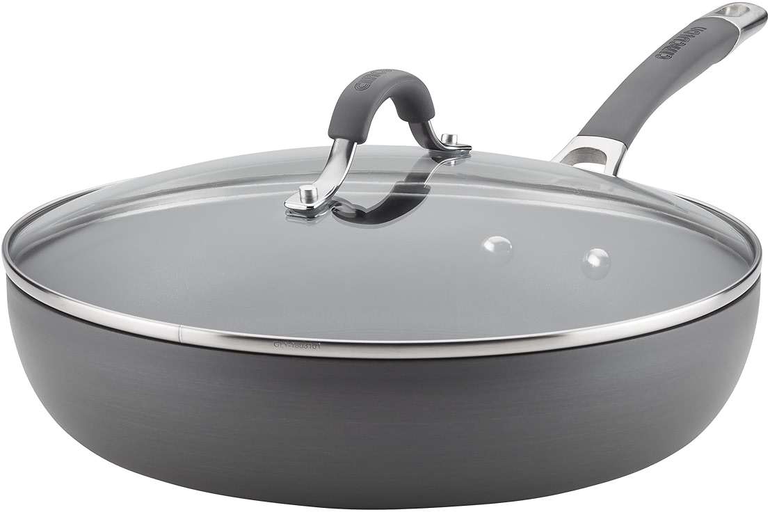 Circulon Radiance Hard Anodized Nonstick Deep Frying Pan with Lid, 12 inch Frying Pan with Lid, Deep Skillet, Gray - Image 1