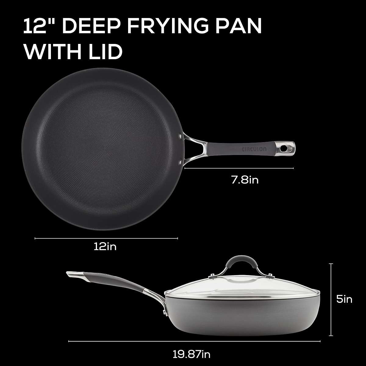 Circulon Radiance Hard Anodized Nonstick Deep Frying Pan with Lid, 12 inch Frying Pan with Lid, Deep Skillet, Gray - Image 3