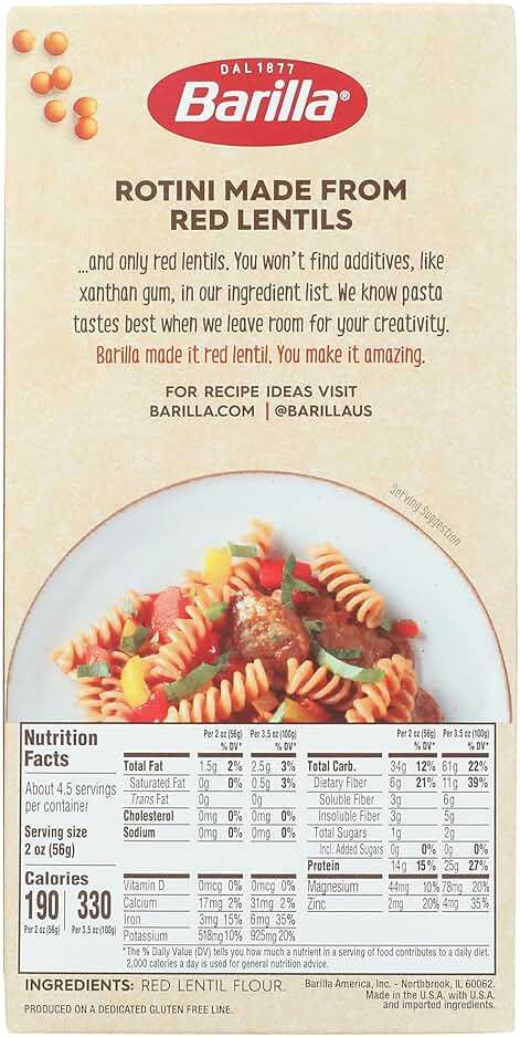 Barilla Red Lentil Rotini Pasta, 8.8 oz - Vegan, Gluten Free, Non GMO & Kosher - Made with Plant Based Protein - Image 2