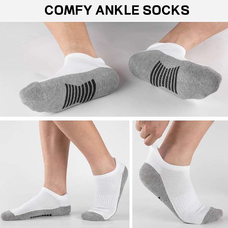 eallco Mens Ankle Socks Low Cut Athletic Cushioned Running Tab Socks 6 Pack - Image 2