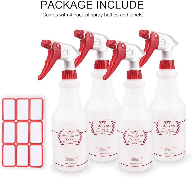 Uineko Plastic Spray Bottle (4 Pack, 24 Oz, All-Purpose) Heavy Duty Spraying Bottles Leak Proof Mist Empty Water Bottle for Cleaning Solution Planting Pet with Adjustable Nozzle and Measurements - Image 6