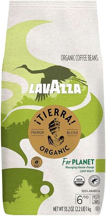 Lavazza ¡Tierra Organic for Planet Whole Bean Coffee, Light Roast, 100% Arabica, 2.2 lb Bag (Pack of 6) - Image 1