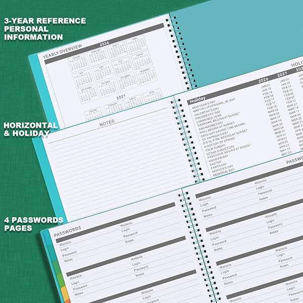 2026-2027 Monthly Planner - Planner/Calendar 2026-2027, JUL 2026 - DEC 2027, 9" x 11", 18 Month Planners with Tabs, Pocket, Label, Contacts and Passwords, Twin-Wire Binding, Blue - Image 5