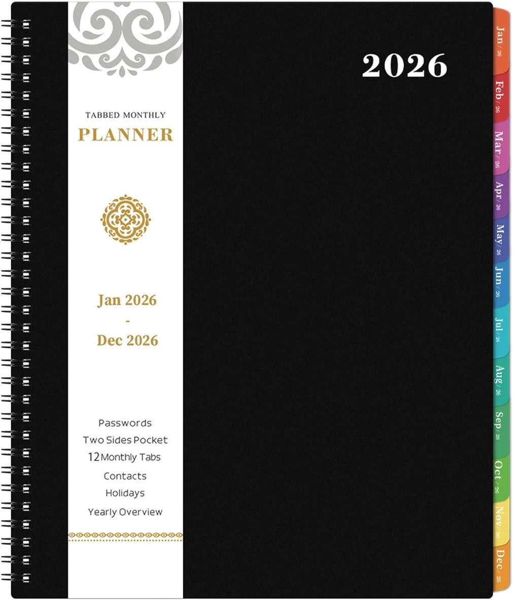 Artfan Monthly Planner 2026-2027, Jul 2026 - Dec 2027 Planner, 18 Month Calendar with Colorful Tabs, Polypropylene Perforated Page, 8.5" x 11", Planner 2026-2027 for Home School Office - Black - Image 1