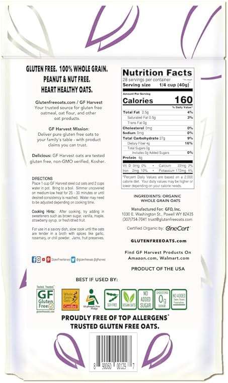 GF Harvest Gluten Free Certified Organic Whole Grain Steel Cut Oats, 2.5 Pound (Pack of 2) - Image 2