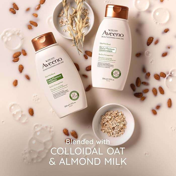 Aveeno Farm-Fresh Oat Milk Sulfate-Free Shampoo with Colloidal Oatmeal & Almond Milk, Moisturizing Shampoo for All Hair Types, Safe for Color-Treated Hair, Paraben & Dye-Free, 12 Fl Oz - Image 5