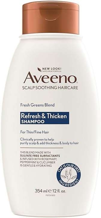 Aveeno, Fresh Greens Blend Sulfate-Free Shampoo with Rosemary, Peppermint & Cucumber to Thicken & Nourish, Clarifying & Volumizing Shampoo for Thin or Fine Hair, Paraben-Free, 12oz - Image 1