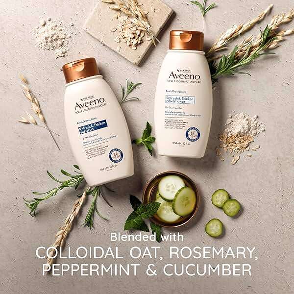 Aveeno, Fresh Greens Blend Sulfate-Free Shampoo with Rosemary, Peppermint & Cucumber to Thicken & Nourish, Clarifying & Volumizing Shampoo for Thin or Fine Hair, Paraben-Free, 12oz - Image 5