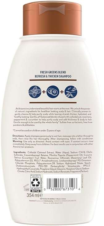 Aveeno, Fresh Greens Blend Sulfate-Free Shampoo with Rosemary, Peppermint & Cucumber to Thicken & Nourish, Clarifying & Volumizing Shampoo for Thin or Fine Hair, Paraben-Free, 12oz - Image 8