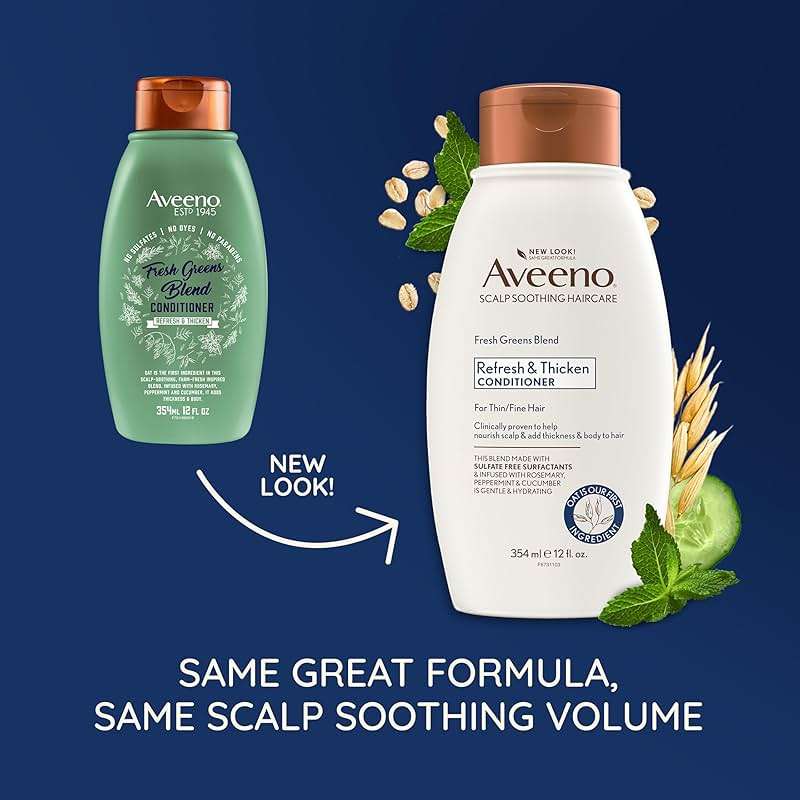 Aveeno Fresh Greens Blend Natural Volumizing Conditioner, Cucumber, Rosemary, for Fine Hair, 12 fl oz - Image 2