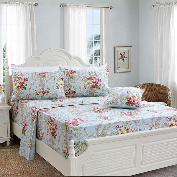 FADFAY Shabby Floral Bedding Elegant Peony Sheets Set Luxury Bedding Collections 800 Thread Count 100% Egyptian Cotton Deep Pocket, 4 Piece-Queen Size - Image 2