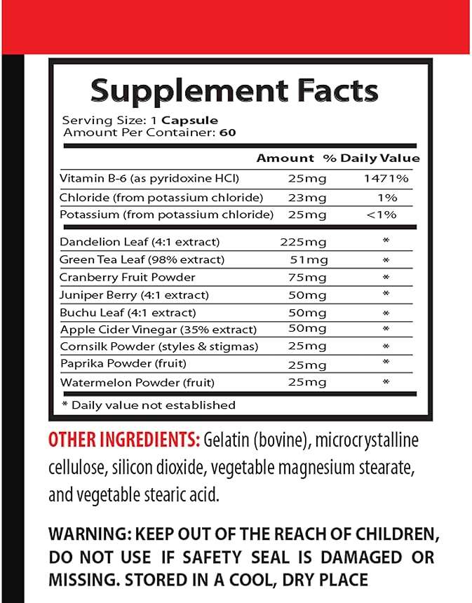 Water Away Pills Diuretic Supplements - Water Away Pills - Diuretics for Water Retention, Reduce Bloating, Detox Cleanse, Paprika, Apple Cider Vinegar, Support Kidney Function, 1 Bottle 60 Capsules - Image 5