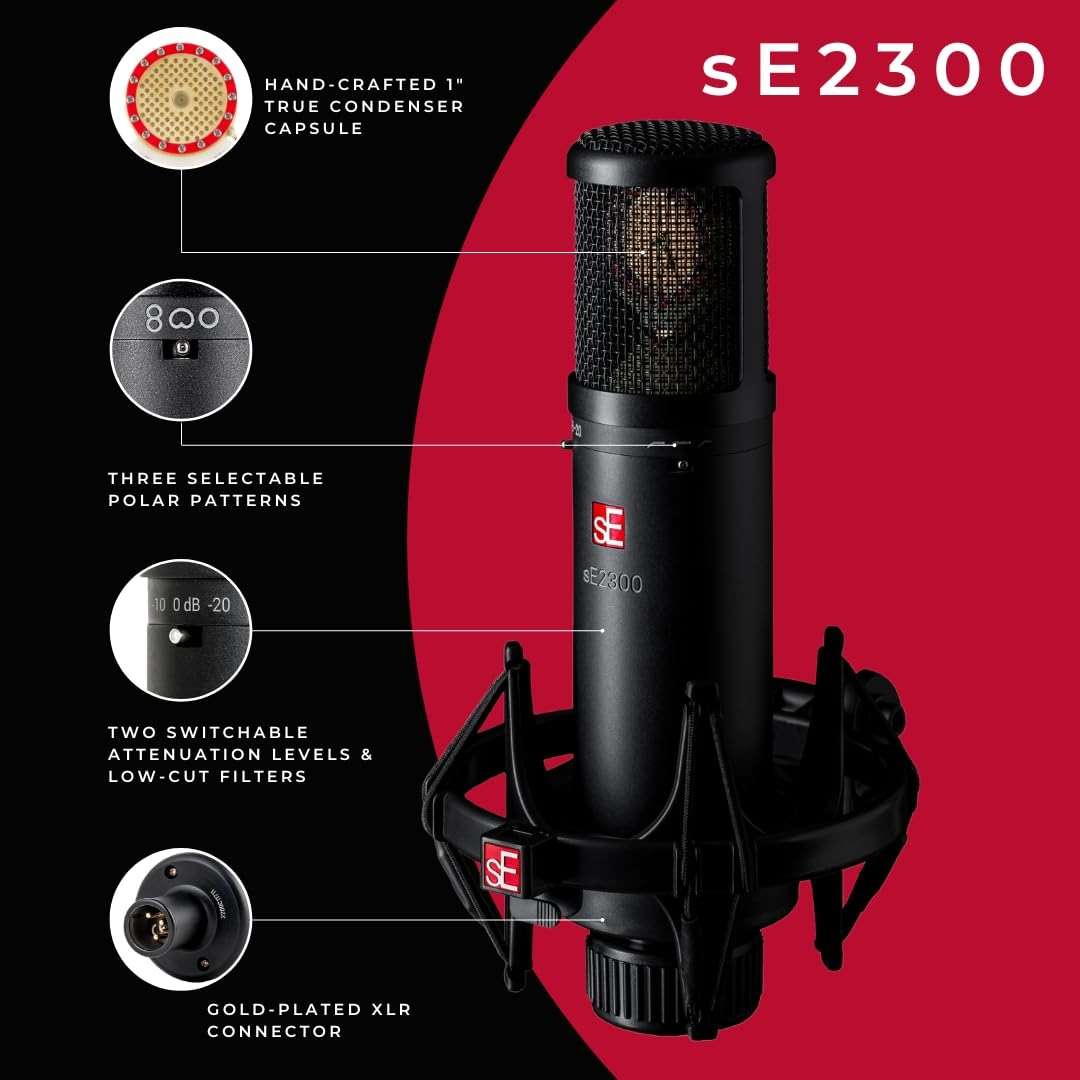 SE ELECTRONICS sE2300 Multi-Pattern Large Diaphragm Condenser Mic with Shockmount & Filter - XLR Condenser Mic for Vocals - Professional Studio Microphone for Recording - Image 3
