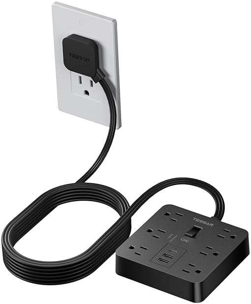 TESSAN 5Ft Black Extension Cord with Multiple Outlets, Surge Protector Power Strip with 6 Outlets and 4 USB Ports (2 USB C), 2100 Joules Protection, Flat Plug, Outlet Extender for Home, Office, Dorm - Image 1