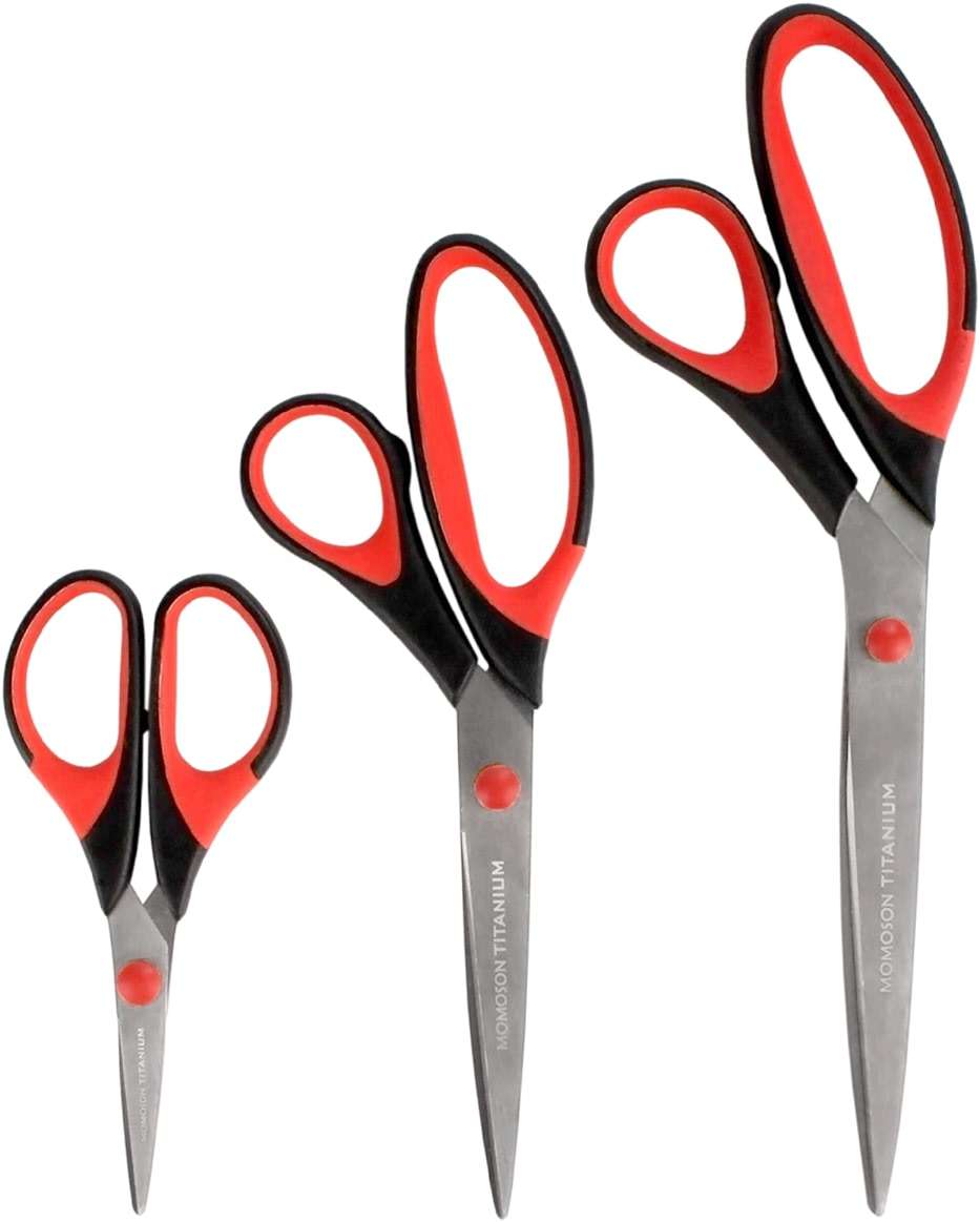 JubileeYarn Titanium Softgrip Scissors Set for Sewing, Arts, Crafts, Office - 1 Set of 3 - Black w/Red Inlays - Image 1