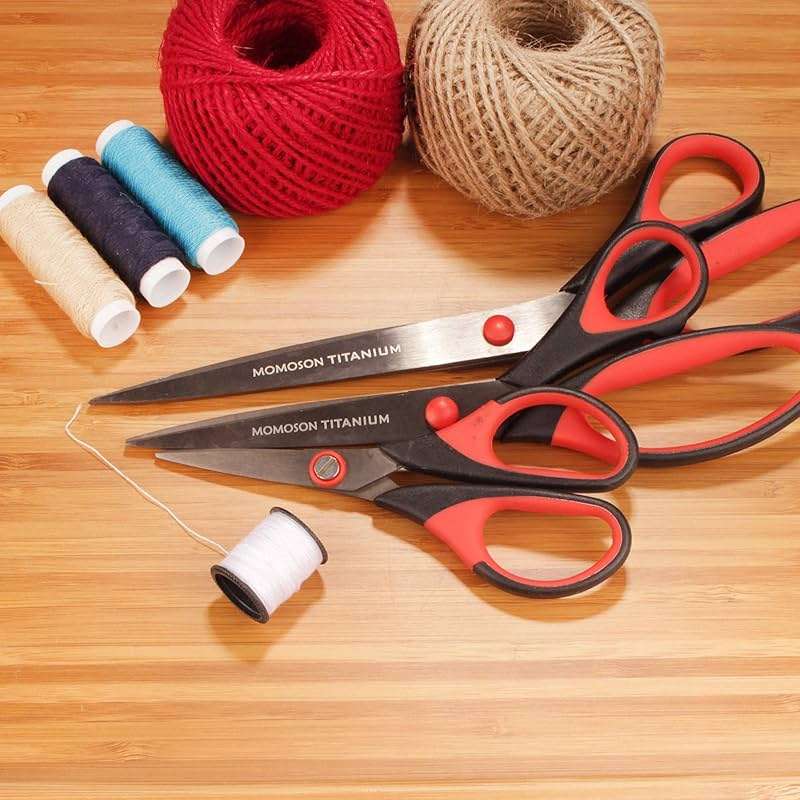 JubileeYarn Titanium Softgrip Scissors Set for Sewing, Arts, Crafts, Office - 1 Set of 3 - Black w/Red Inlays - Image 2