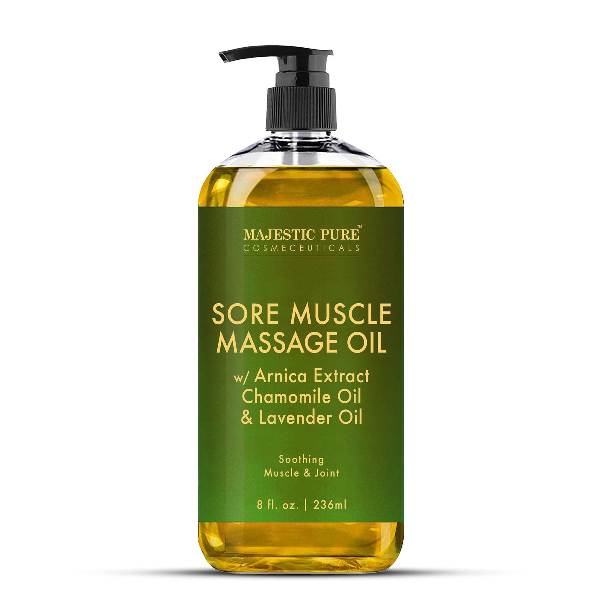 MAJESTIC PURE Arnica Sore Muscle Massage Oil for Massage Therapy - Refreshing and Relaxing - Natural Oils with Lavender & Chamomile Essential Oils - All Skin Types - Men & Women Massage Lotion-8 fl oz - Image 1