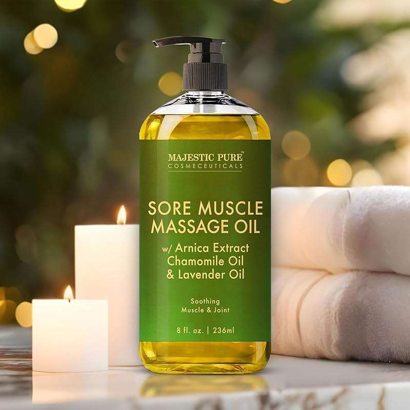 MAJESTIC PURE Arnica Sore Muscle Massage Oil for Massage Therapy - Refreshing and Relaxing - Natural Oils with Lavender & Chamomile Essential Oils - All Skin Types - Men & Women Massage Lotion-8 fl oz - Image 2