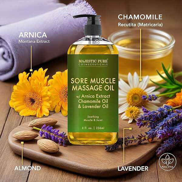 MAJESTIC PURE Arnica Sore Muscle Massage Oil for Massage Therapy - Refreshing and Relaxing - Natural Oils with Lavender & Chamomile Essential Oils - All Skin Types - Men & Women Massage Lotion-8 fl oz - Image 3