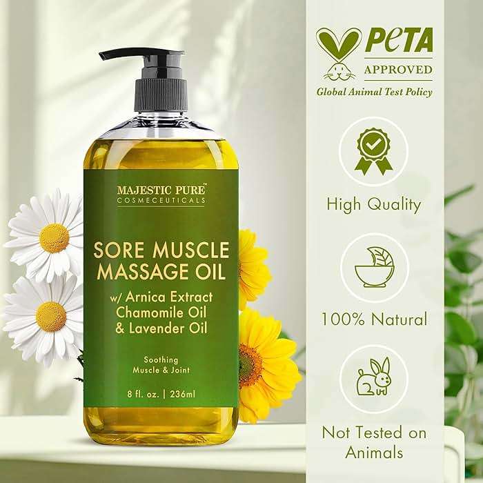 MAJESTIC PURE Arnica Sore Muscle Massage Oil for Massage Therapy - Refreshing and Relaxing - Natural Oils with Lavender & Chamomile Essential Oils - All Skin Types - Men & Women Massage Lotion-8 fl oz - Image 5