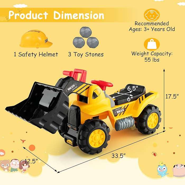 Costzon Ride on Excavator, Ride on Construction Vehicles w/Helmet, 3 Toy Stones, Realistic Sound, Adjustable Bucket & Under Seat Storage, Bulldozer Ride on Toy Gift for Kids Boys & Girls - Image 2