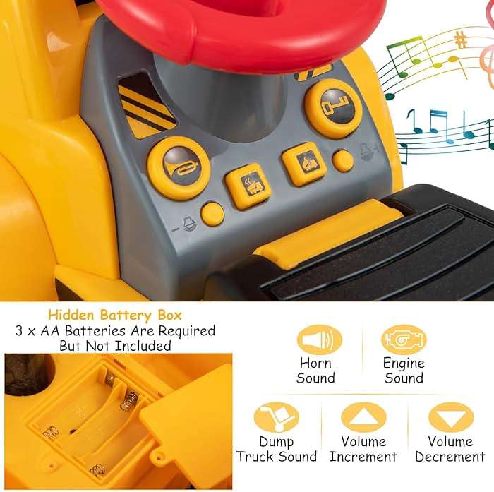 Costzon Ride on Excavator, Ride on Construction Vehicles w/Helmet, 3 Toy Stones, Realistic Sound, Adjustable Bucket & Under Seat Storage, Bulldozer Ride on Toy Gift for Kids Boys & Girls - Image 4