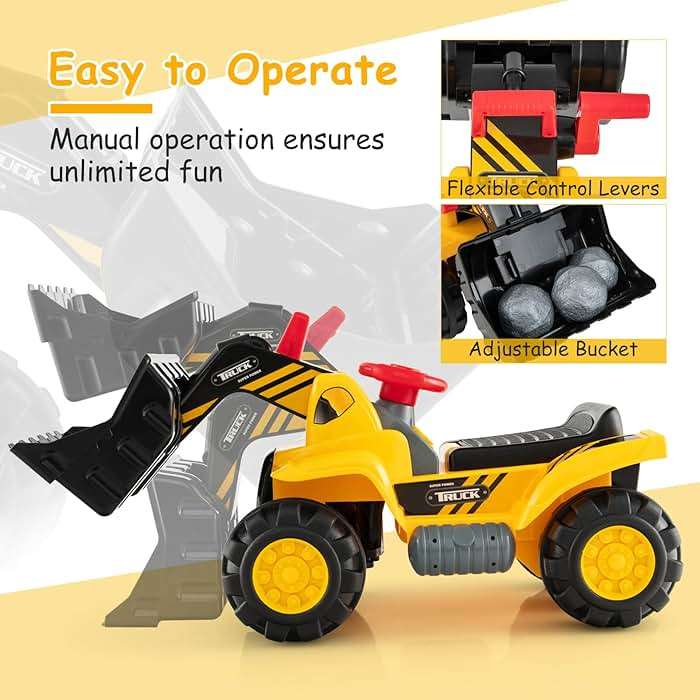 Costzon Ride on Excavator, Ride on Construction Vehicles w/Helmet, 3 Toy Stones, Realistic Sound, Adjustable Bucket & Under Seat Storage, Bulldozer Ride on Toy Gift for Kids Boys & Girls - Image 5
