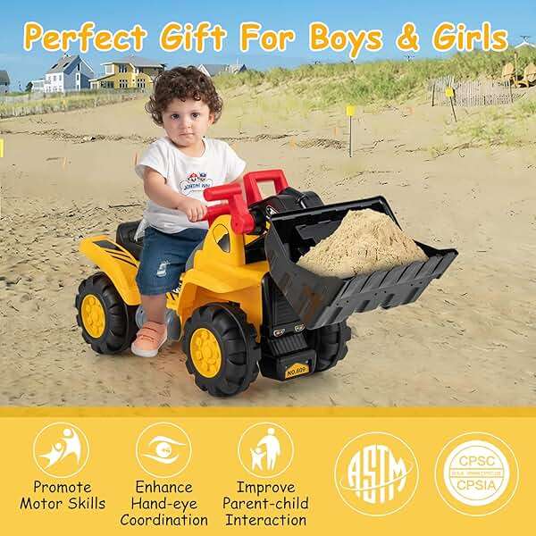 Costzon Ride on Excavator, Ride on Construction Vehicles w/Helmet, 3 Toy Stones, Realistic Sound, Adjustable Bucket & Under Seat Storage, Bulldozer Ride on Toy Gift for Kids Boys & Girls - Image 6