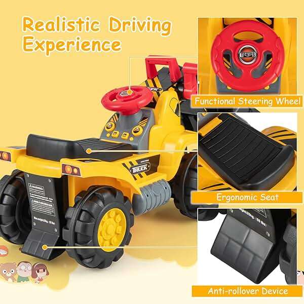 Costzon Ride on Excavator, Ride on Construction Vehicles w/Helmet, 3 Toy Stones, Realistic Sound, Adjustable Bucket & Under Seat Storage, Bulldozer Ride on Toy Gift for Kids Boys & Girls - Image 7