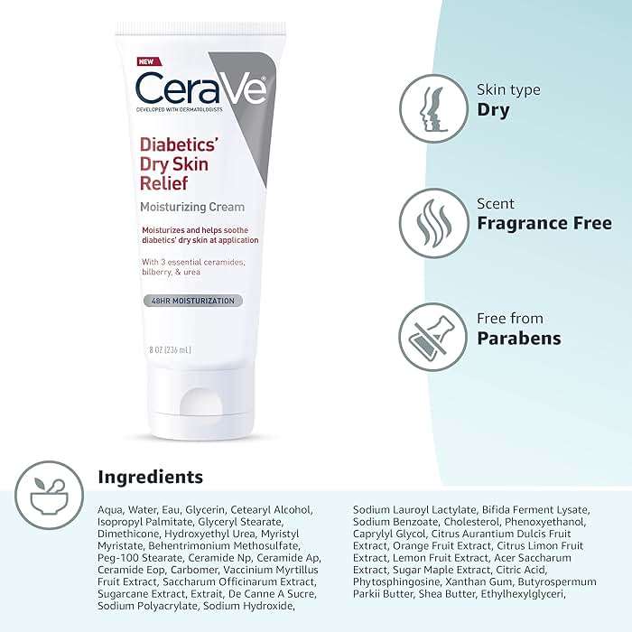 CeraVe Moisturizing Cream for Diabetics’ Dry Skin, Urea Cream with Bilberry for Face and Body, Fragrance Free & Paraben Free, 8 Ounce - Image 6