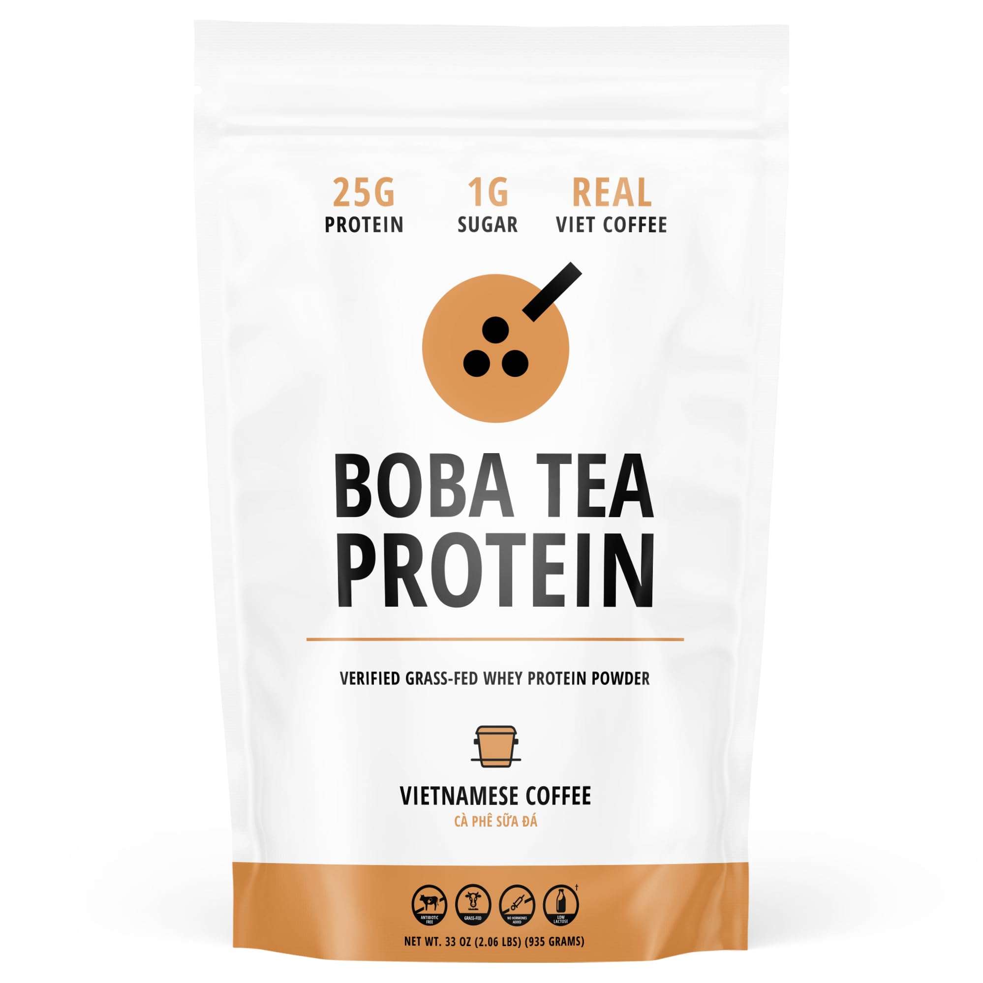 Boba Tea Protein Vietnamese Coffee | 25g Grass-Fed Whey Protein Isolate Powder | 112mg Caffeine | Gluten-Free & Soy-Free Bubble Tea Drink | Real Ingredients & Lactose-Free Protein Drink | 25 Servings - Image 1