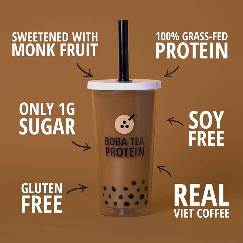 Boba Tea Protein Vietnamese Coffee | 25g Grass-Fed Whey Protein Isolate Powder | 112mg Caffeine | Gluten-Free & Soy-Free Bubble Tea Drink | Real Ingredients & Lactose-Free Protein Drink | 25 Servings - Image 4