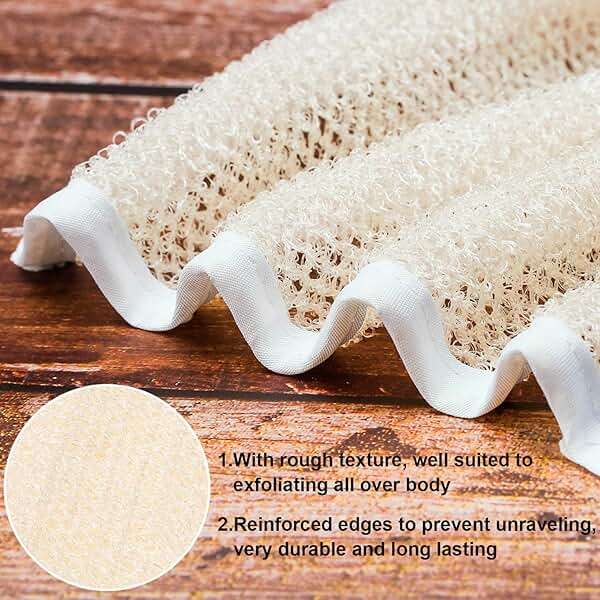 Tatuo 5 Pcs Exfoliating Face and Body Wash Cloths Towel Weave Bath Exfoliating Scrub Massage Bath Cloth for Women and Men, 10.23 x 8.66 Inch(Beige Edge) - Image 3