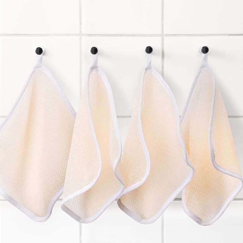 Tatuo 5 Pcs Exfoliating Face and Body Wash Cloths Towel Weave Bath Exfoliating Scrub Massage Bath Cloth for Women and Men, 10.23 x 8.66 Inch(Beige Edge) - Image 6