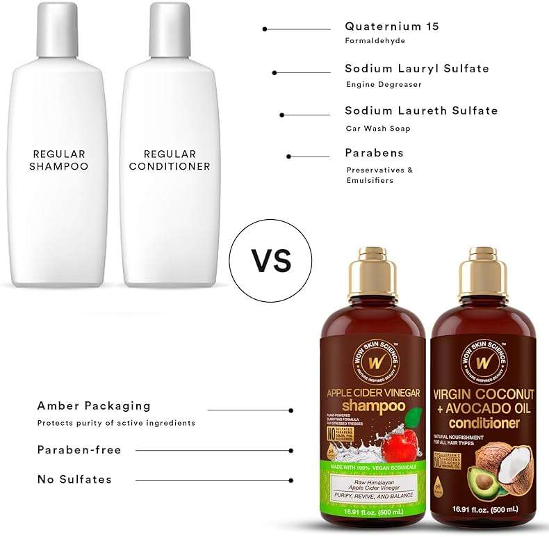 WOW Skin Science Apple Cider Vinegar Shampoo & Coconut + Avocado Oil Conditioner Duo 16.9 oz - Image 6