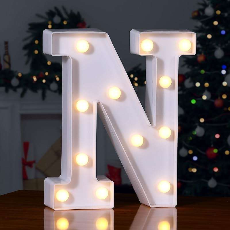 Foaky LED Letter Lights Sign Marquee Light Up Letters Sign for Night Light Wedding/Birthday Party Battery Powered Christmas Lamp Home Bar Decoration(N) - Image 1