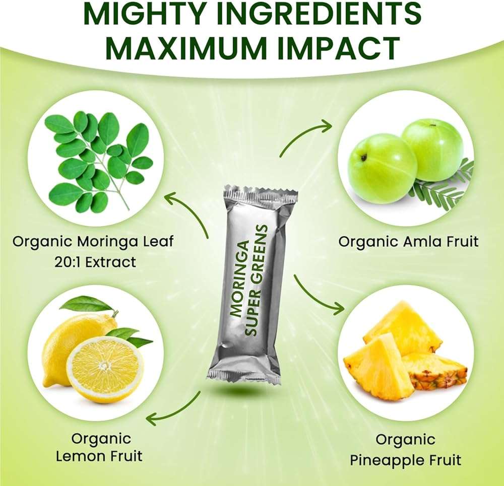 Organic Veda Moringa Amla Greens, Superfood Drink Mix Tea Powder 30 Sticks - Pineapple Juice, Concentrated Moringa Powder, Amla Juice Vitamin C & Antioxidants for Energy, Hair Growth, Skin & Immunity - Image 3