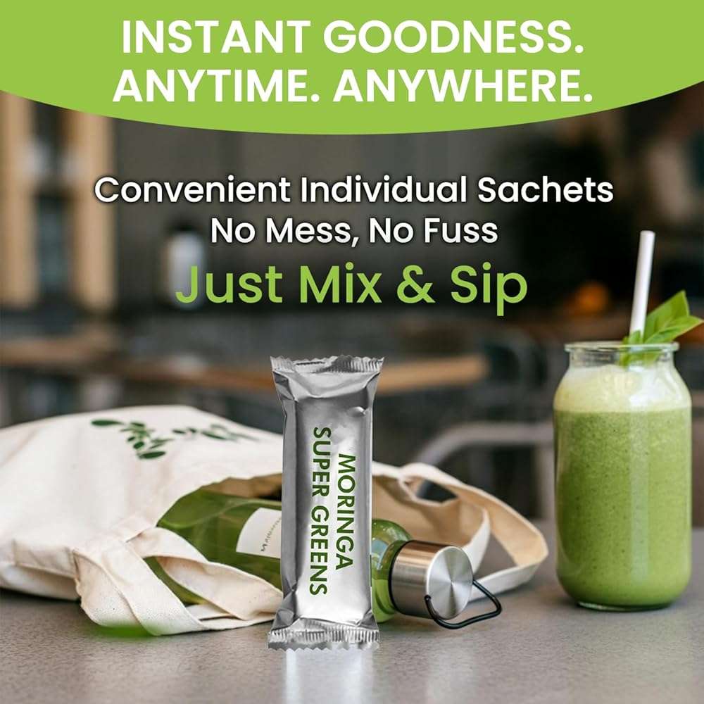 Organic Veda Moringa Amla Greens, Superfood Drink Mix Tea Powder 30 Sticks - Pineapple Juice, Concentrated Moringa Powder, Amla Juice Vitamin C & Antioxidants for Energy, Hair Growth, Skin & Immunity - Image 4